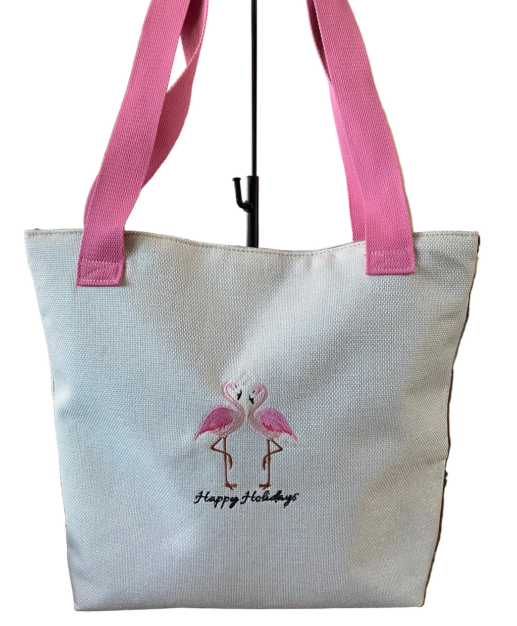 Christmas Flamingo Tote w/ Embroidery