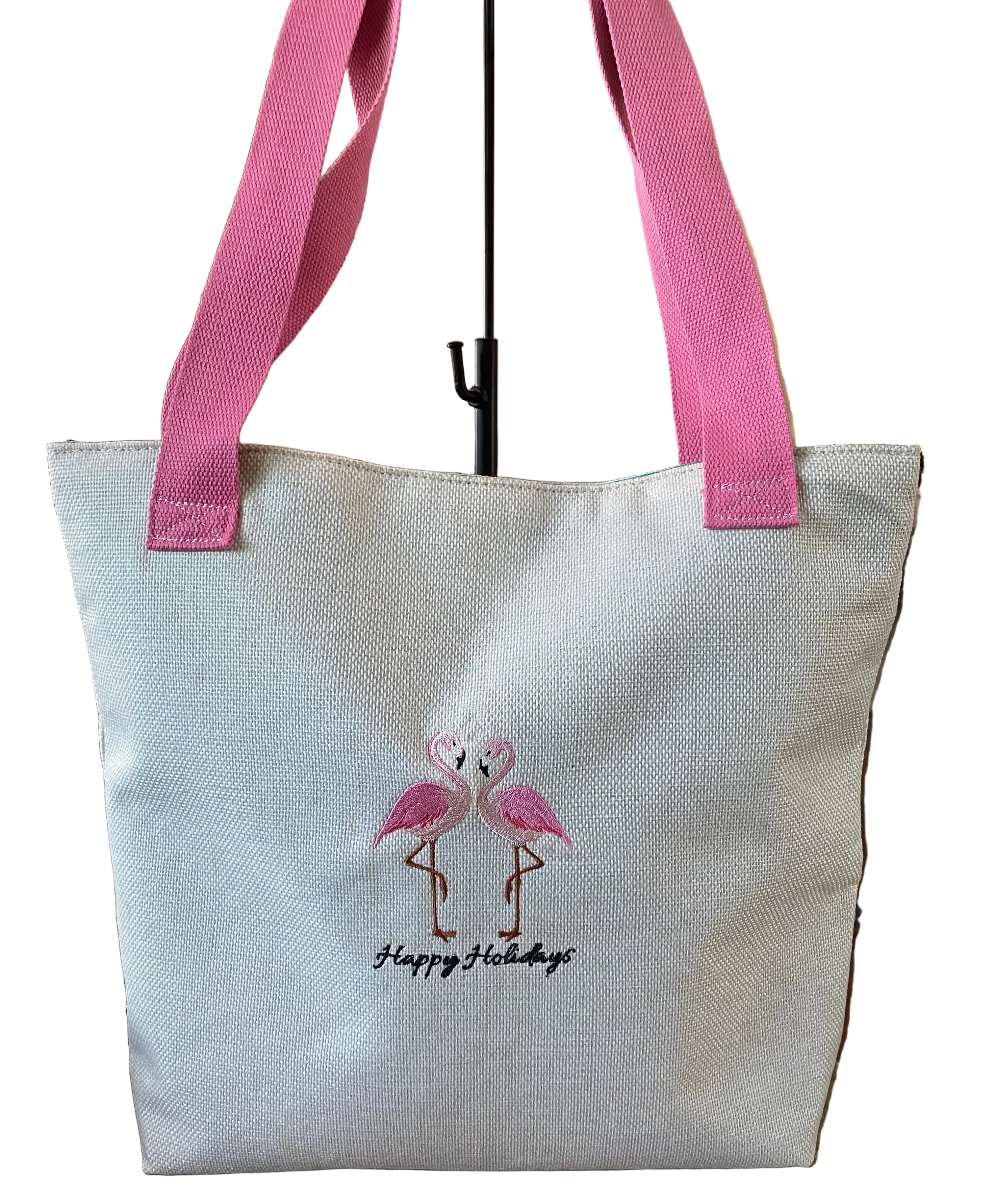 Christmas Flamingo Tote w/ Embroidery