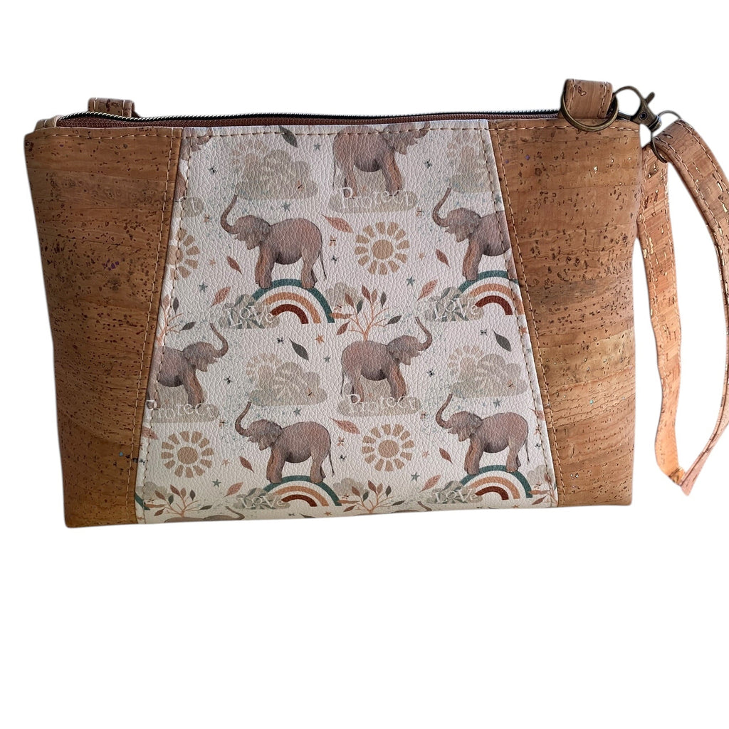 Cork & Vinyl Elephant  Crossbody/Shoulder Bag, 2 Pockets           10.5 x 8 x 3