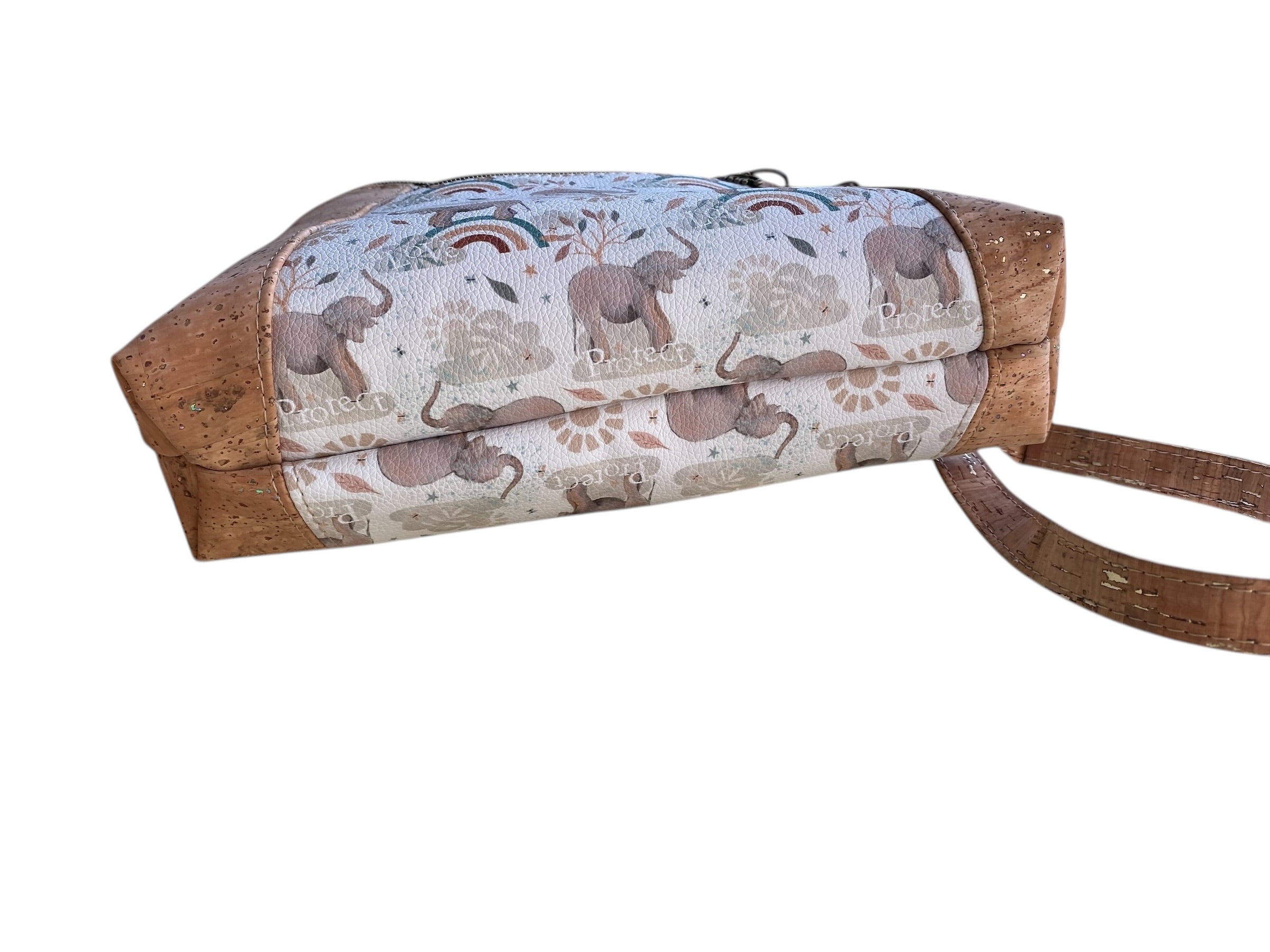 Cork & Vinyl Elephant  Crossbody/Shoulder Bag, 2 Pockets           10.5 x 8 x 3