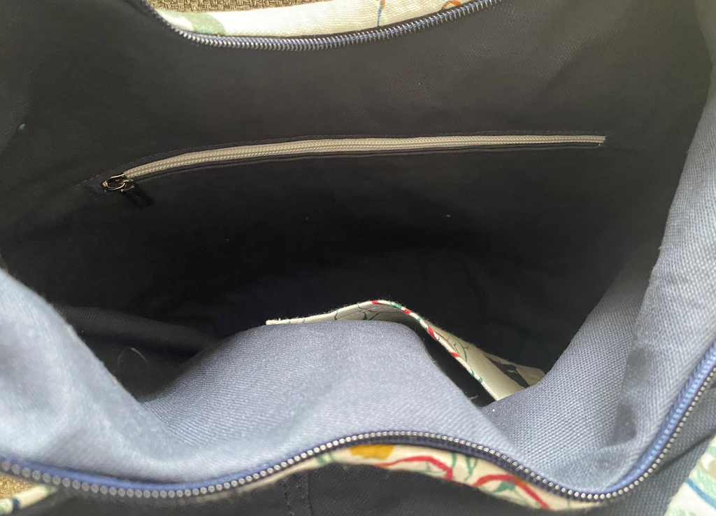 Oversized Cotton Canvas Hobo bag, pockets, 22” top zipper 17w x 30h
