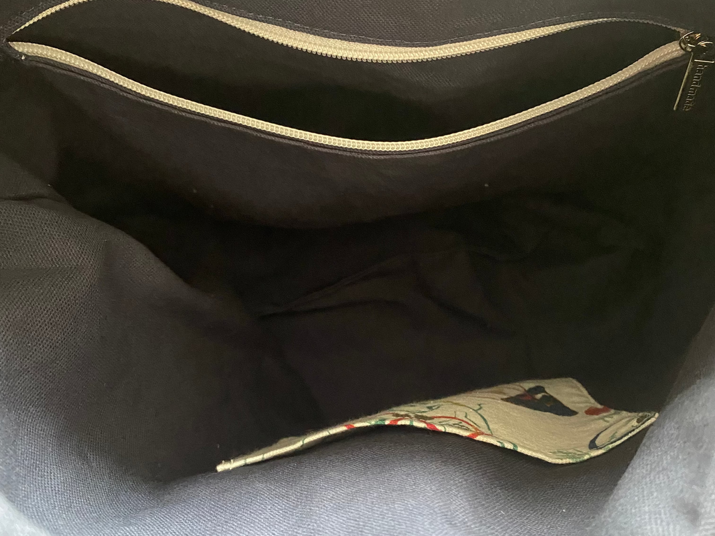 Oversized Cotton Canvas Hobo bag, pockets, 22” top zipper 17w x 30h