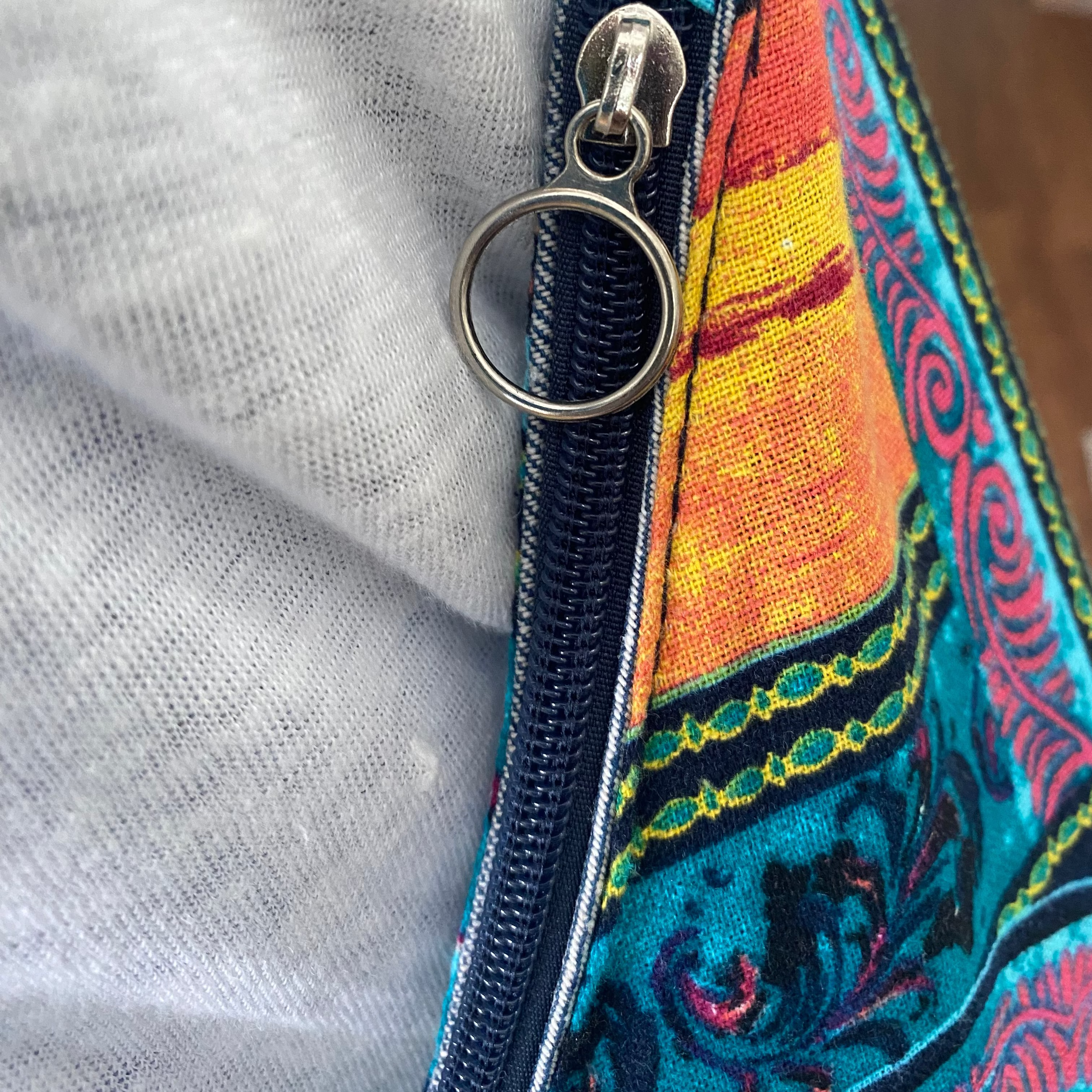 Boho Vivid Cotton Canvas Hobo bag, multiple pockets, top zip, extra long strap,   14 x 33
