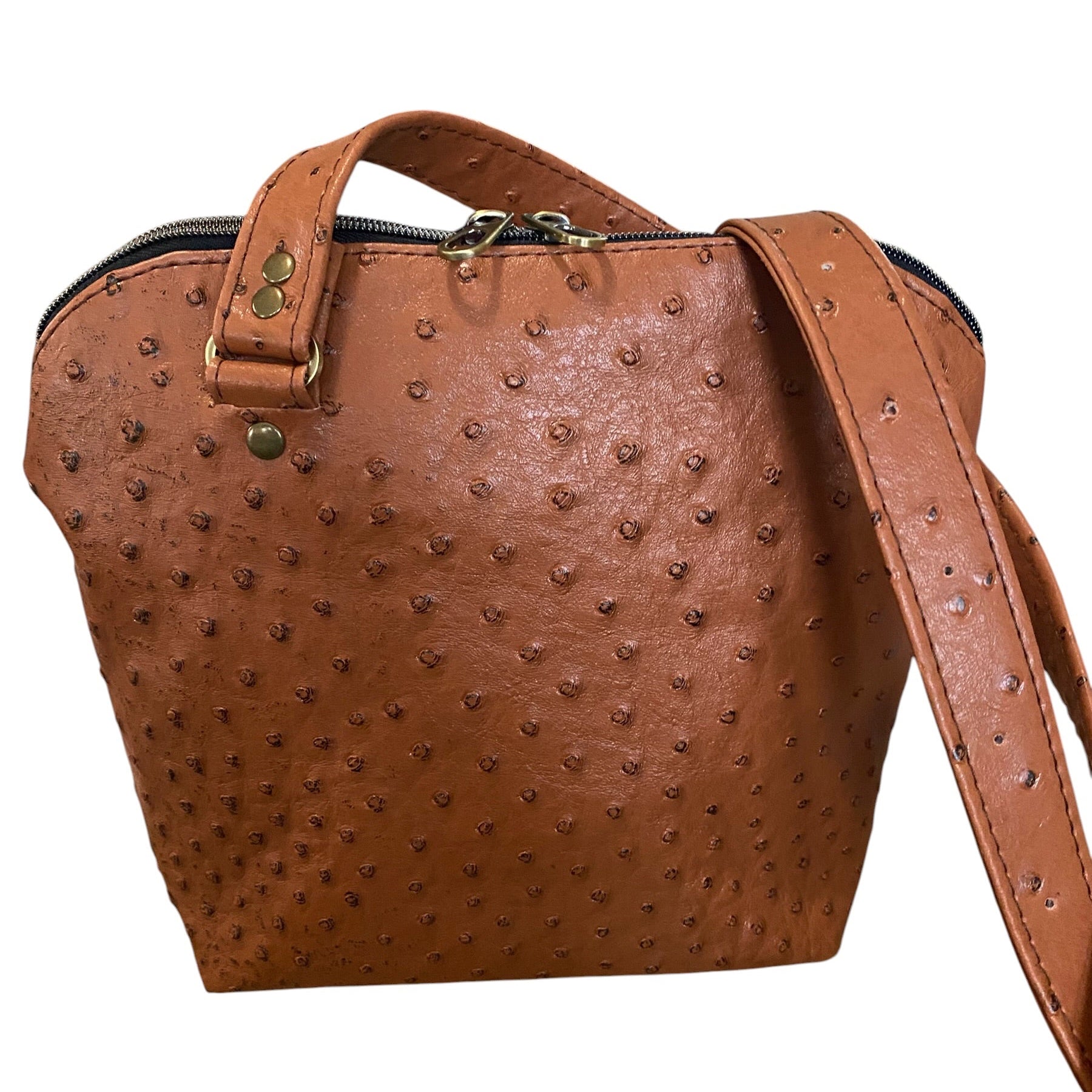 Faux Ostrich Textured Shoulder or Crossbody   9h x 11w x 4d