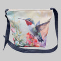 Double Sided Linen Hummingbird Bag, Adjustable Strap, Pocket 9 x 9