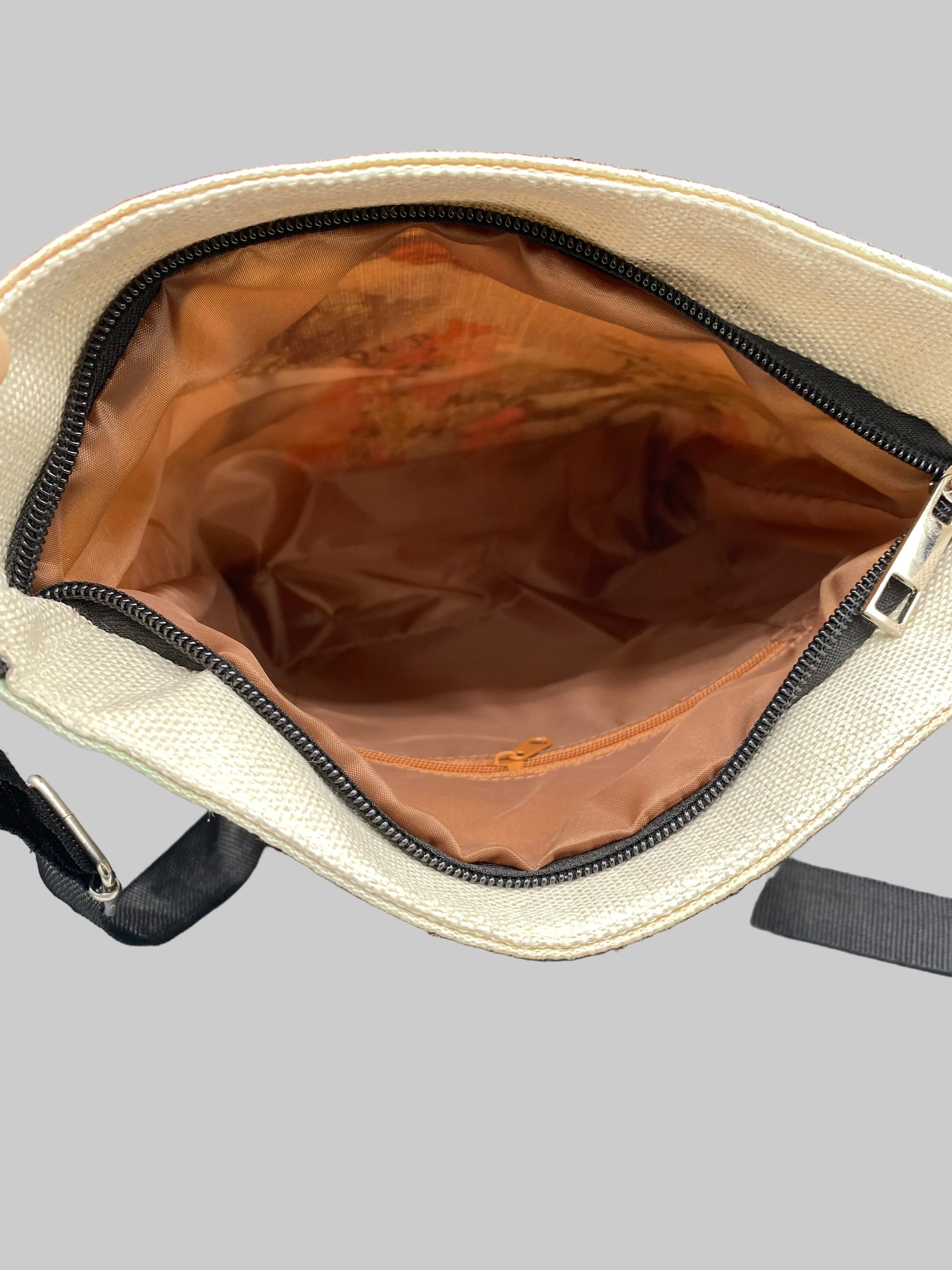 Double Sided Linen Hummingbird Bag, Adjustable Strap, Pocket 9 x 9