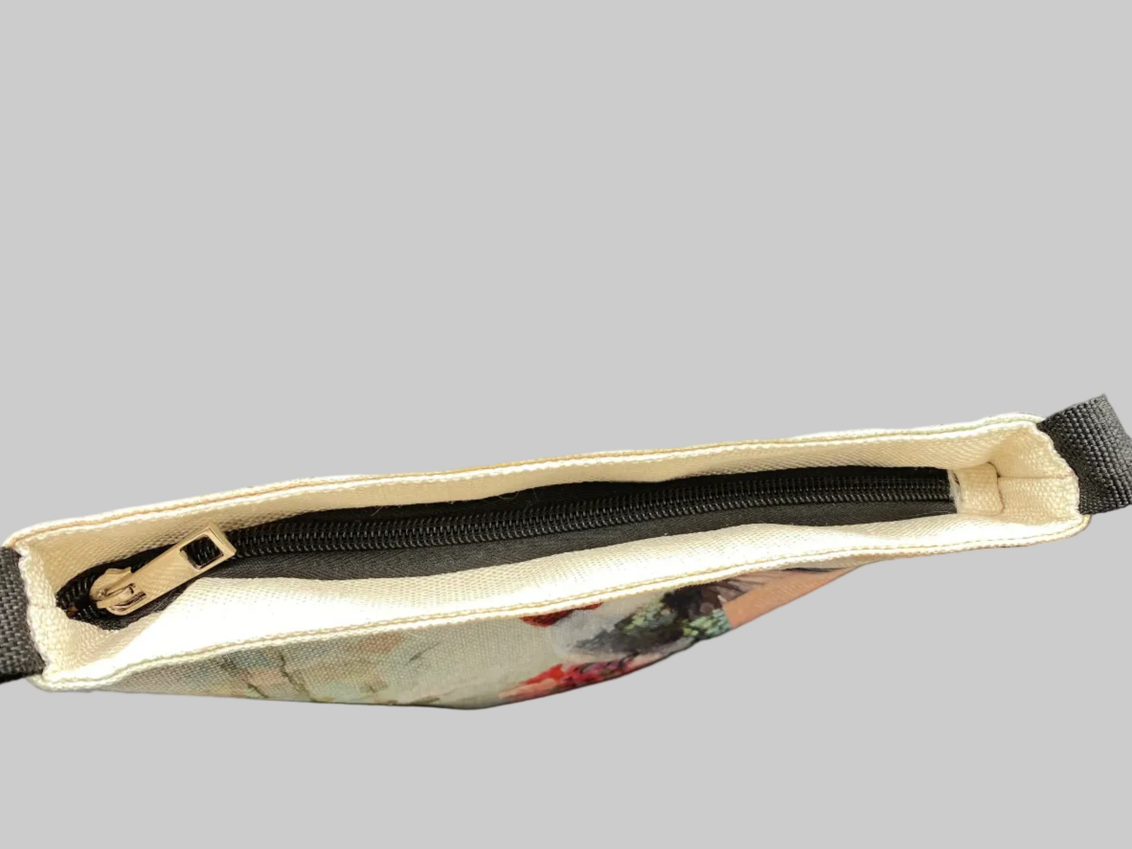 Double Sided Linen Hummingbird Bag, Adjustable Strap, Pocket 9 x 9