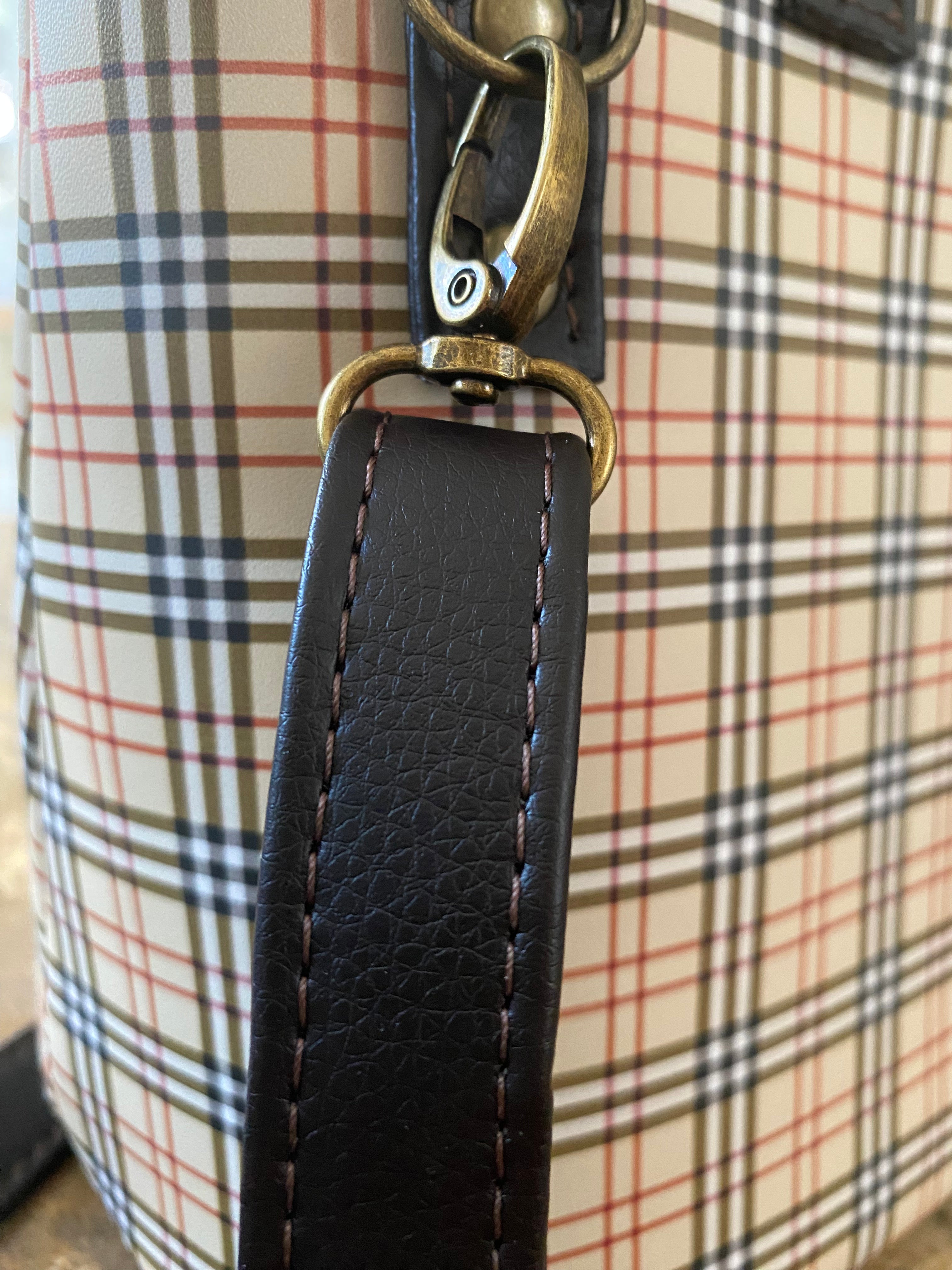 Plaid Camel Domed Bag, Pockets, Handles, Straps 13x8x6
