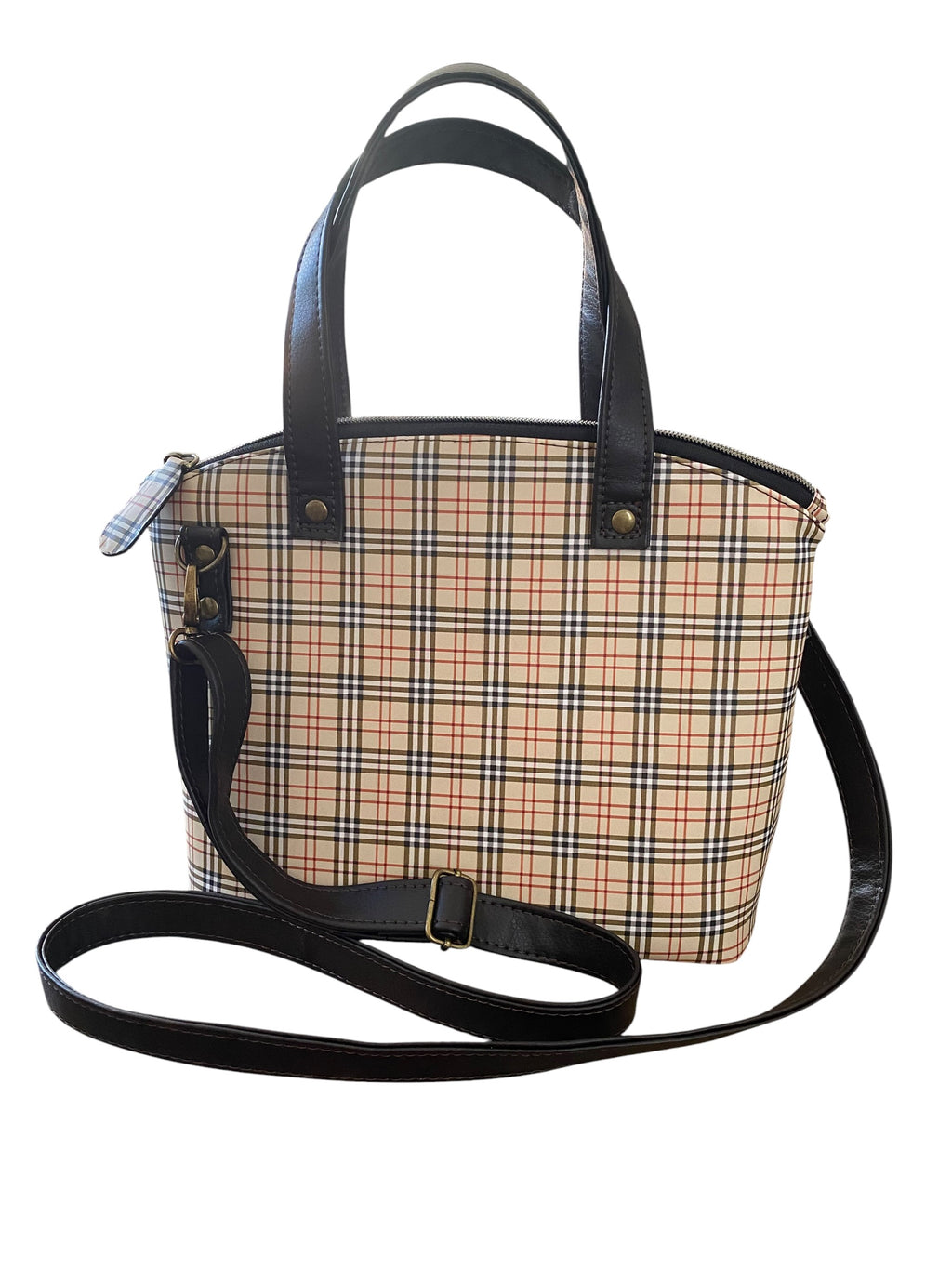 Plaid Camel Domed Bag, Pockets, Handles, Straps 13x8x6