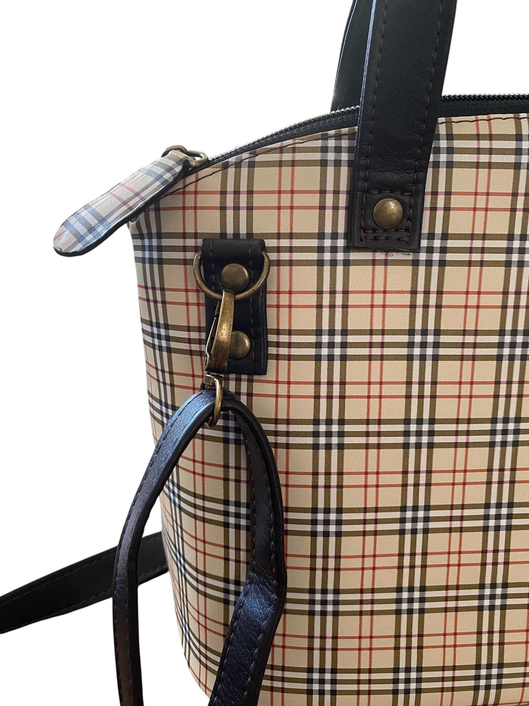 Plaid Camel Domed Bag, Pockets, Handles, Straps 13x8x6