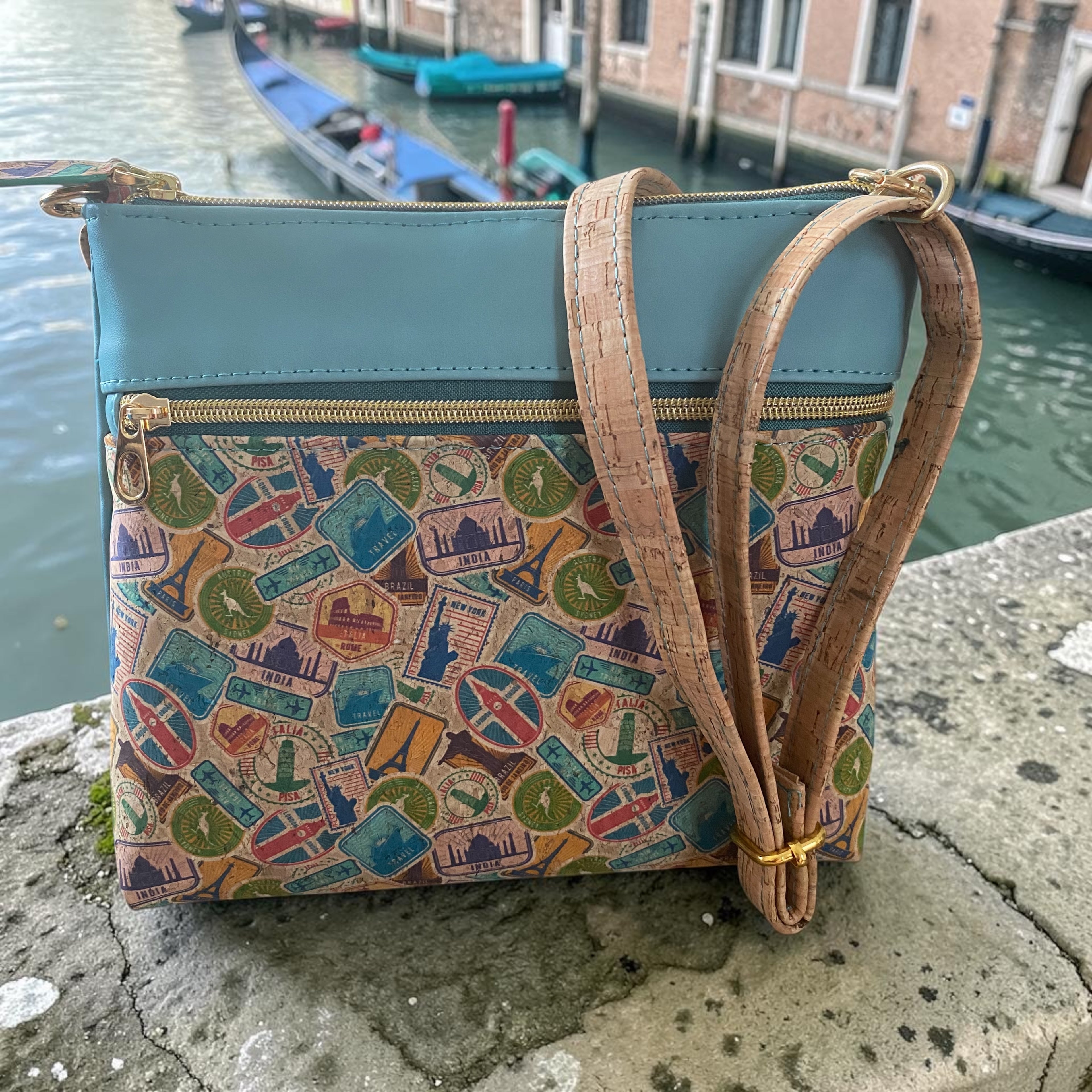 Cork & Vinyl Small Crossbody, 9 x 9