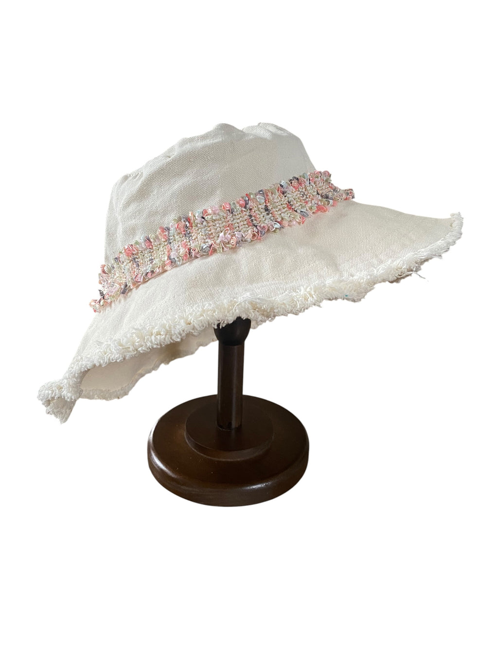 Frayed Canvas Women’s Bucket/Sun Hat with Center Ribbon. 2 colors