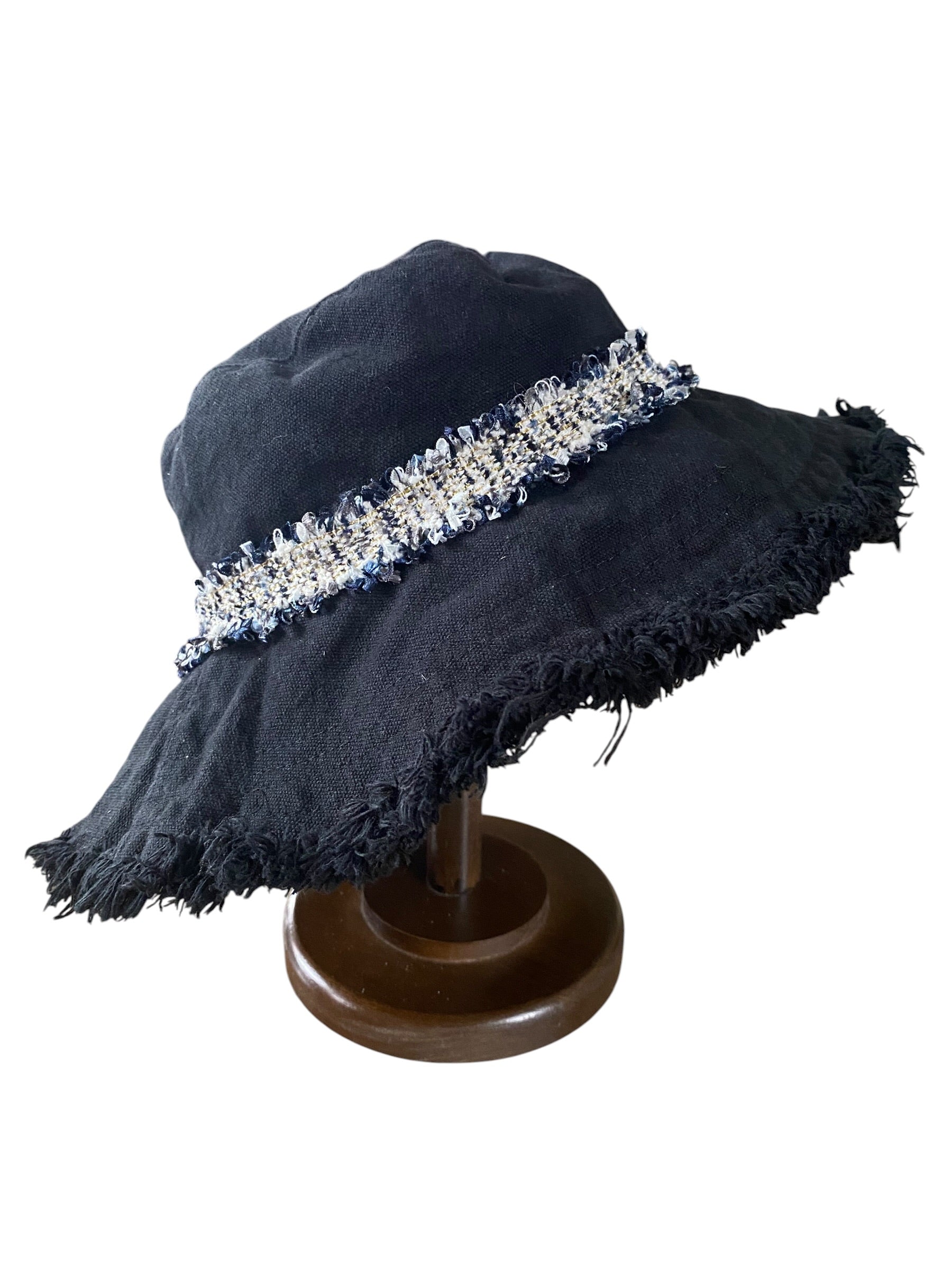 Frayed Canvas Women’s Bucket/Sun Hat with Center Ribbon. 2 colors
