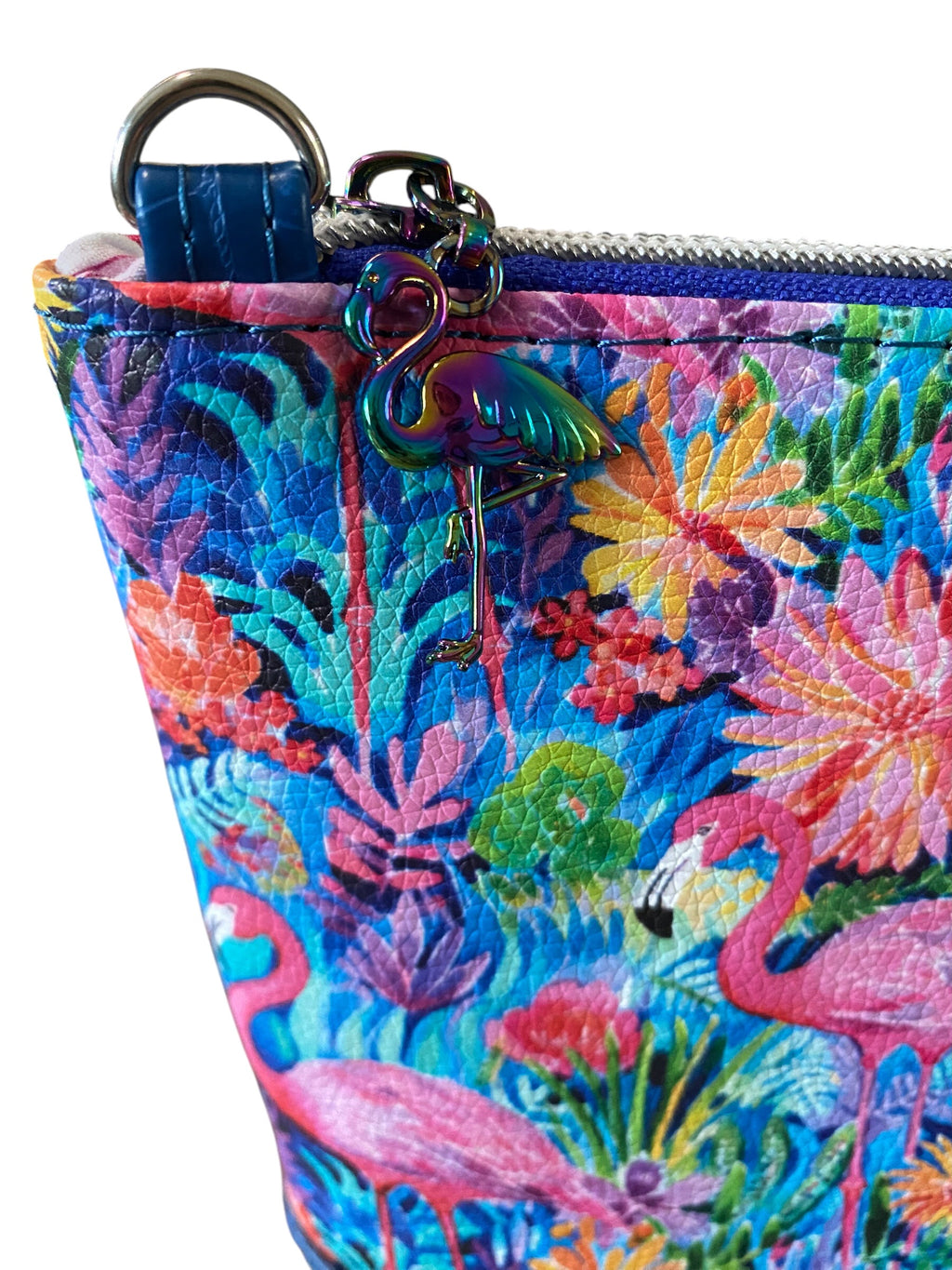 Essentials Small vinyl & Faux Croc Crossbody Bag, Zip Pocket, Flamingos