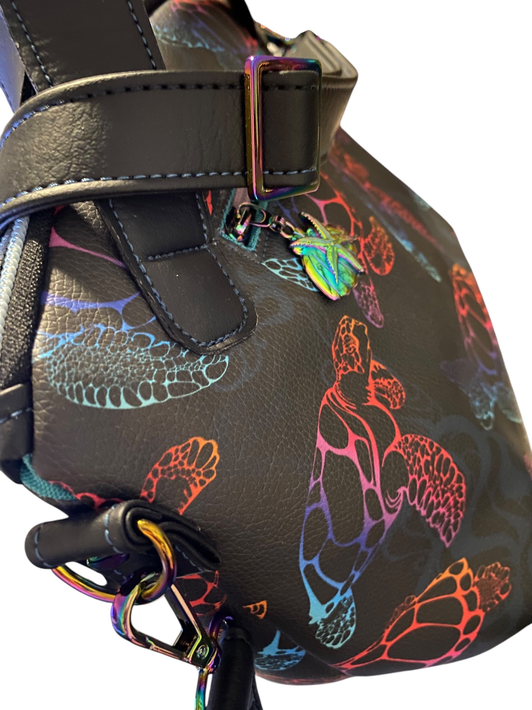 Colorful Sea Turtle Vinyl Print Domed Handbag w/ Crossbody Strap