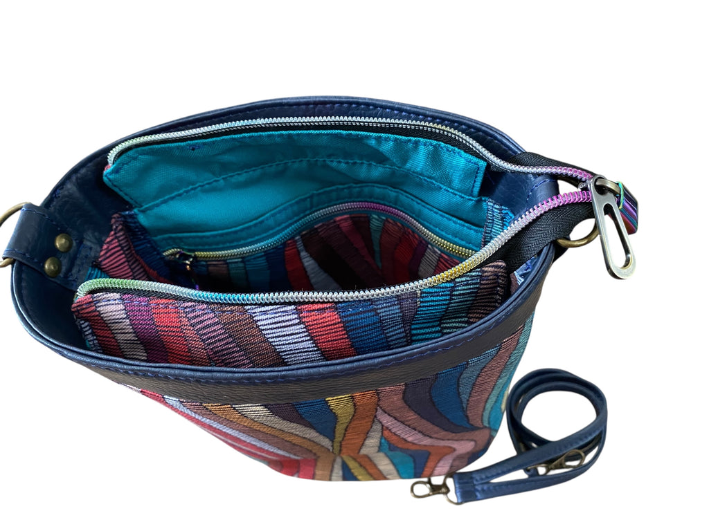 Artsy Bucket Bag with Woven Fabric Theme & Faux Leather