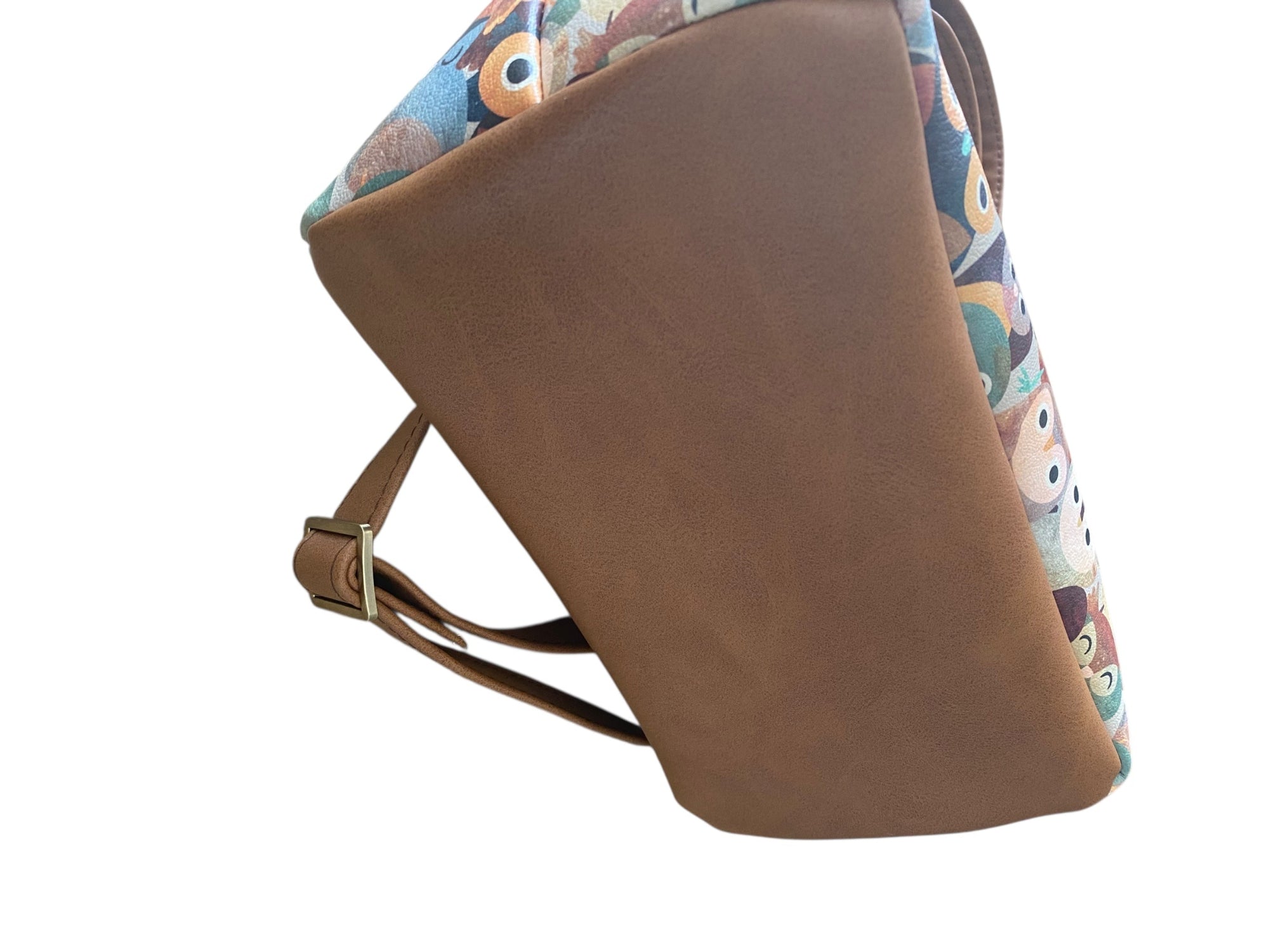 Vegan Leather & Vinyl  Owl Print Domed Handbag w/ Crossbody Strap