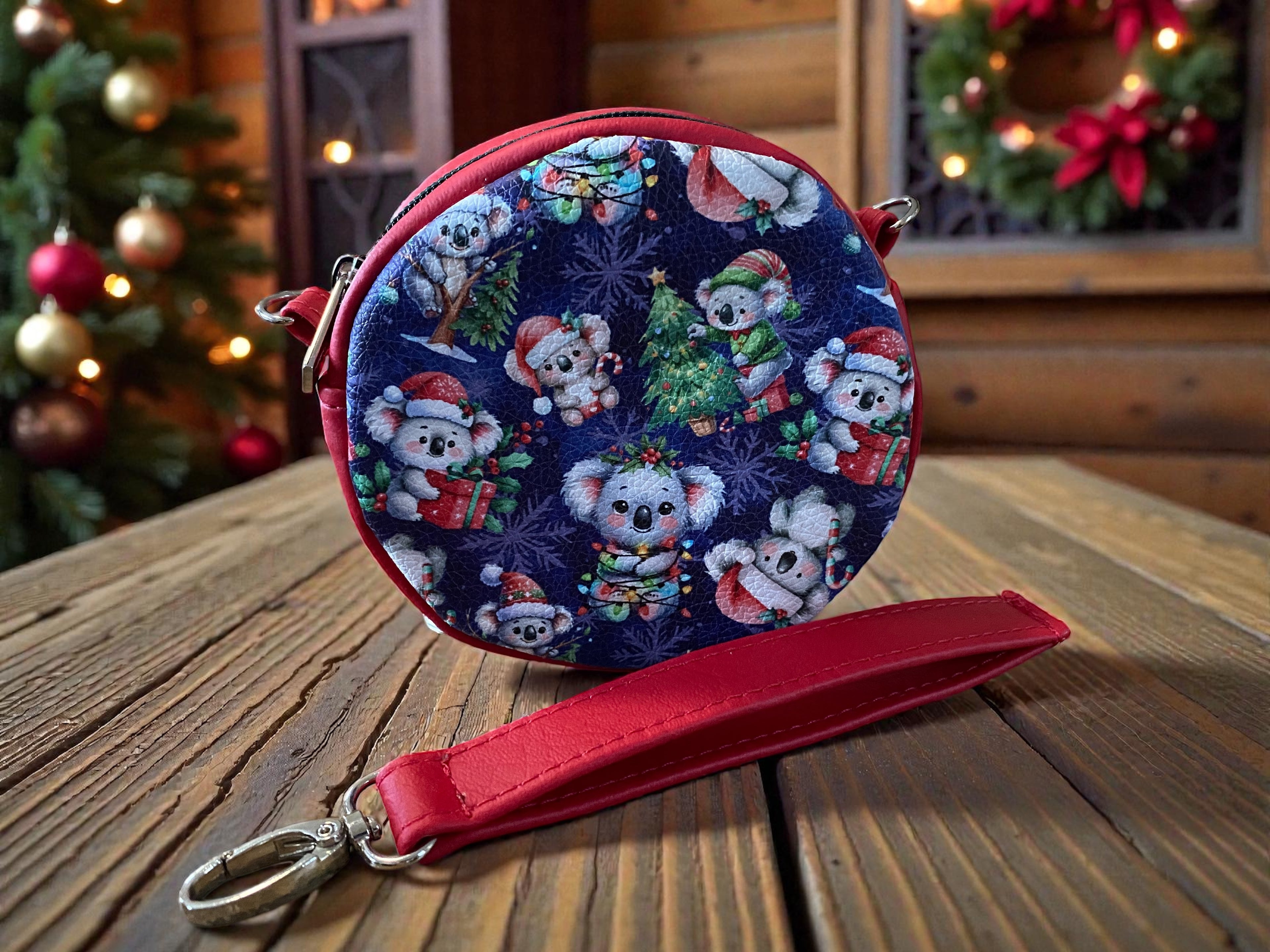 Holiday Themed 5" Round Wristlet w/ Detachable 7' Strap